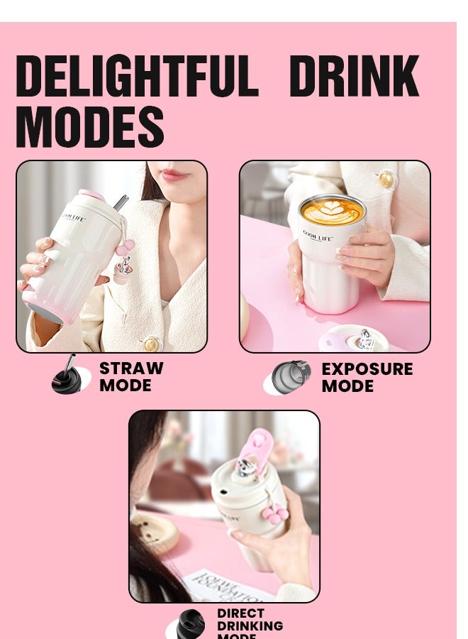 Goom Stainless Steel Tumbler, 18oz Tumbler with Lid and Straw, 18/10 Spill Proof Insulated Water Bottle with Flip Lid and Straw Mouth Rotary Lock, Black&Pink - Image 5