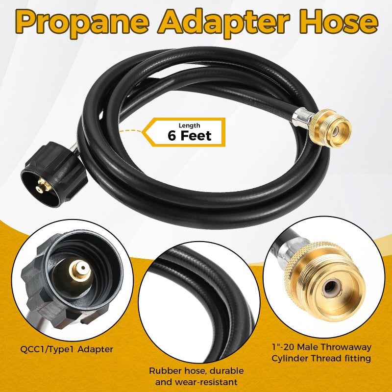 Lemfema 6FT Propane Adapter Hose with Stove Pressure Regulator, 1lb to 20lb Converter Hose for Propane Tank Connection Compatible with Jet-Boil Genesis 2 Burner Stove & Folding Gas Stoves - Image 2