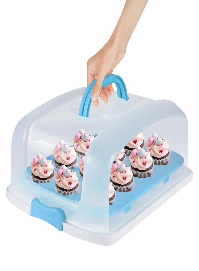 Bvwze 2in1 Cupcake Carrier and Cake Keeper with Lid, Rectangle Pie Carrier,Large Portable Storage Container for Storing 12 Cupcakes or 1 Large Cake (Blue) - Image 2