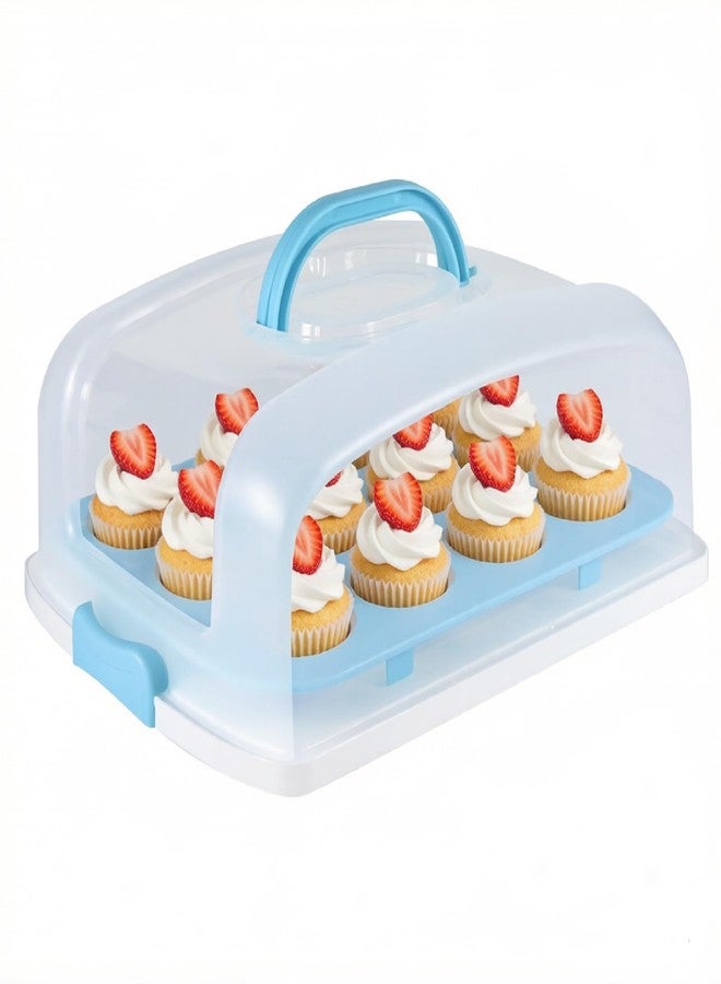 Bvwze 2in1 Cupcake Carrier and Cake Keeper with Lid, Rectangle Pie Carrier,Large Portable Storage Container for Storing 12 Cupcakes or 1 Large Cake (Blue) - Image 1