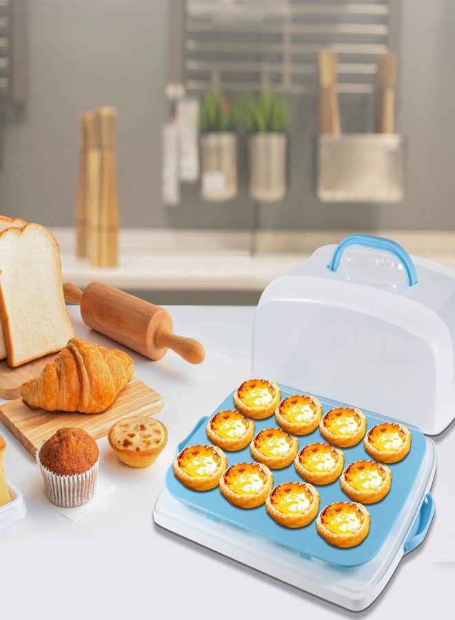 Bvwze 2in1 Cupcake Carrier and Cake Keeper with Lid, Rectangle Pie Carrier,Large Portable Storage Container for Storing 12 Cupcakes or 1 Large Cake (Blue) - Image 5