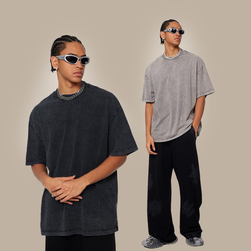 POHADON 3 Pcs Men's Oversized Cotton Summer T-Shirts - Vintage Baggy Tee Loose Fit Short Sleeve T-Shirts Casual Streetwear (J,S) - Image 5