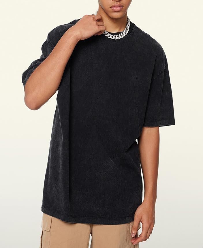 POHADON 3 Pcs Men's Oversized Cotton Summer T-Shirts - Vintage Baggy Tee Loose Fit Short Sleeve T-Shirts Casual Streetwear (J,S) - Image 4