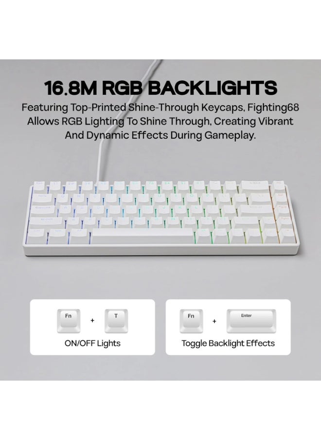 Fighting68 HE Magnetic Gaming Keyboard with Adjustable Actuation, 0.08mm RT Precision, Linear Aurora Magnetic Switch 8K Polling Rate, 68-Key Compact USB-C Wired Keyboard, Hot-Swappable, RGB Backlit (White Contours)