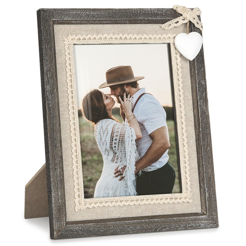 Afuly 4x6 Rustic Picture Frame White Heart Picture Frame Cute Burlap Distressed Wood Photo Frames Farmhouse Decor for Wall or Tabletop Display Birthday Gifts for Mom Grandma