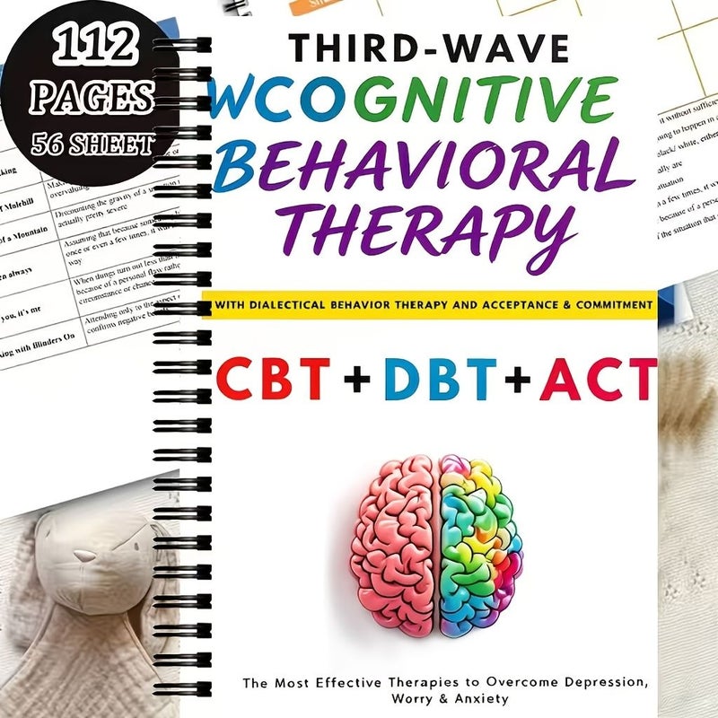 5 في 1 كراسة ملاحظات للعلاج السلوكي المعرفي (CBT) والعلاج السلوكي الجدلي (DBT) والعلاج بالقبول والالتزام (ACT) والاسترخاء بحجم A5 م spiral مع تدريبات مهارات التأقلم مجلة للصحة النفسية مخطط بأسلوب ريترو للبالغين هدية - Image 3