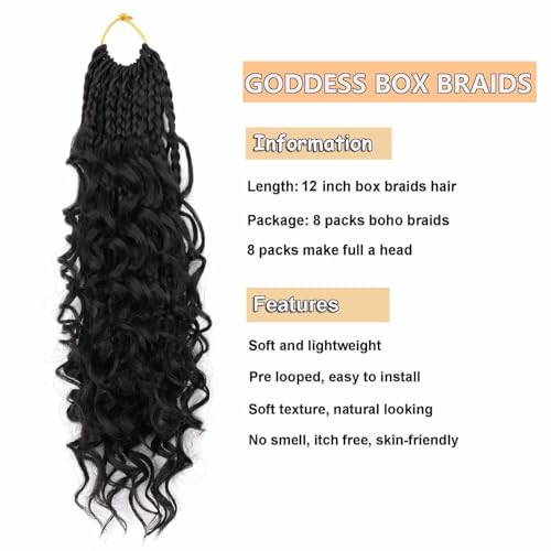Mytarku 8 Packs Bohemian Goddess Box Braids Crochet Hair Curly 12 Inch Boho Crochet Braids Braiding Hair for Black Women 1B 12 inch 8 pack - Image 3