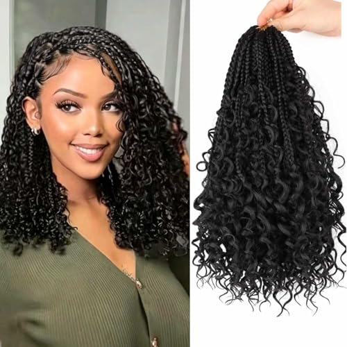 Mytarku 8 Packs Bohemian Goddess Box Braids Crochet Hair Curly 12 Inch Boho Crochet Braids Braiding Hair for Black Women 1B 12 inch 8 pack - Image 1