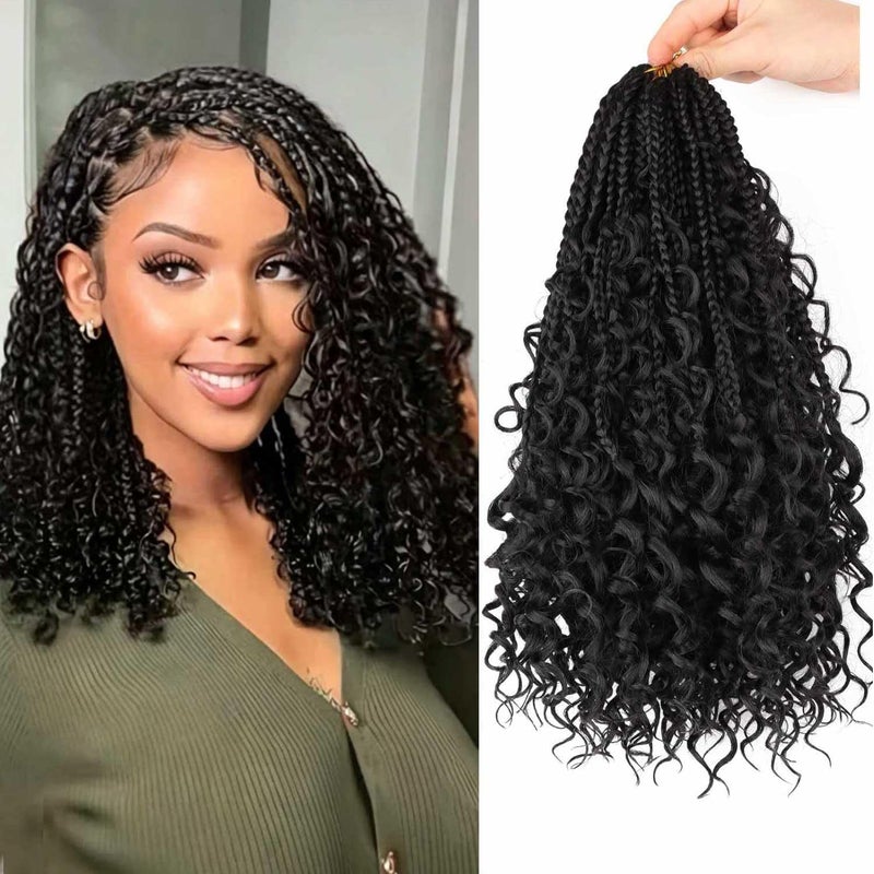 Mytarku 8 Packs Bohemian Goddess Box Braids Crochet Hair Curly 12 Inch Boho Crochet Braids Braiding Hair for Black Women 1B 12 inch 8 pack - Image 2