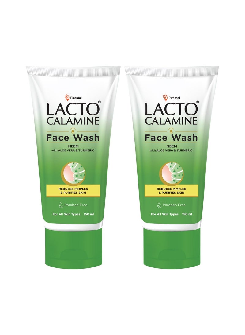 Lacto Calamine Neem Face Wash with Aloe Vera & Turmeric, Niacinamide & Salicylic Acid, 150ml - Pack of 2 - Image 1