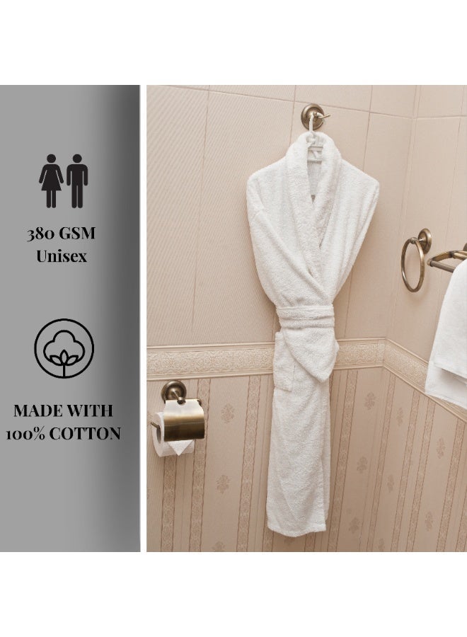 My Cotton Unisex White Hooded Terry Bathrobe 100% Cotton Soft Absorbent Hotel Spa Bath Robe for Men & Women - Image 4