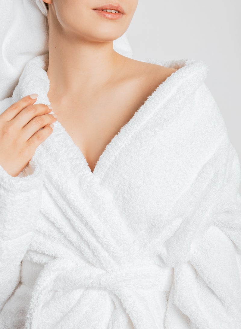 My Cotton Unisex White Hooded Terry Bathrobe 100% Cotton Soft Absorbent Hotel Spa Bath Robe for Men & Women - Image 1