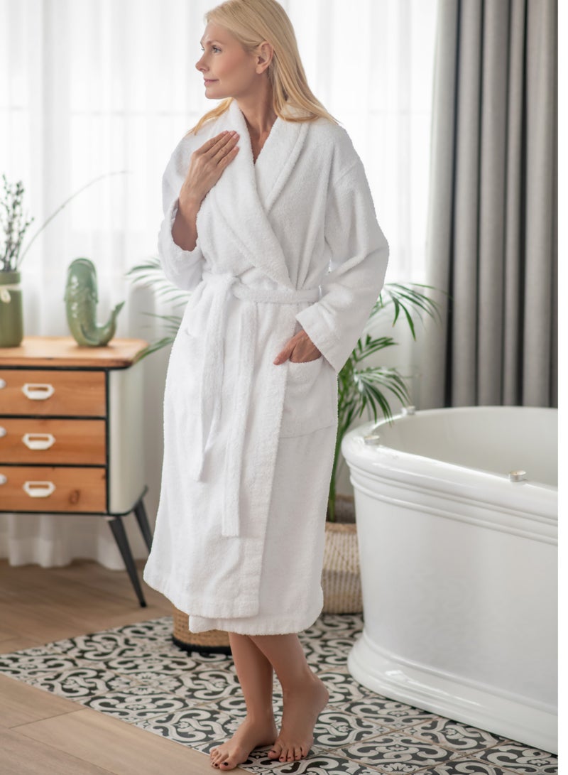 My Cotton Unisex White Hooded Terry Bathrobe 100% Cotton Soft Absorbent Hotel Spa Bath Robe for Men & Women - Image 3