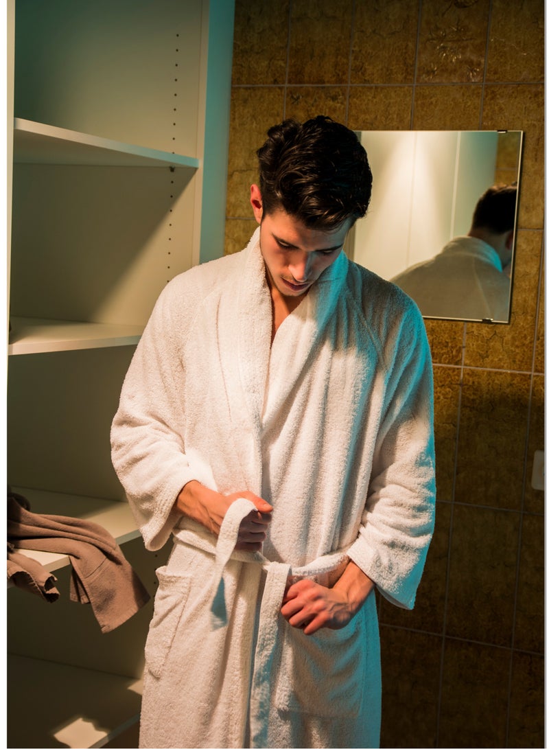 My Cotton Unisex White Hooded Terry Bathrobe 100% Cotton Soft Absorbent Hotel Spa Bath Robe for Men & Women - Image 2