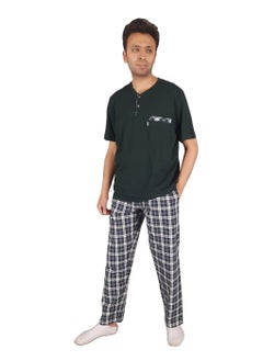 Jet Men Summer Pajama Set Half Sleeve & Carreaux Bottom - Dark Green 