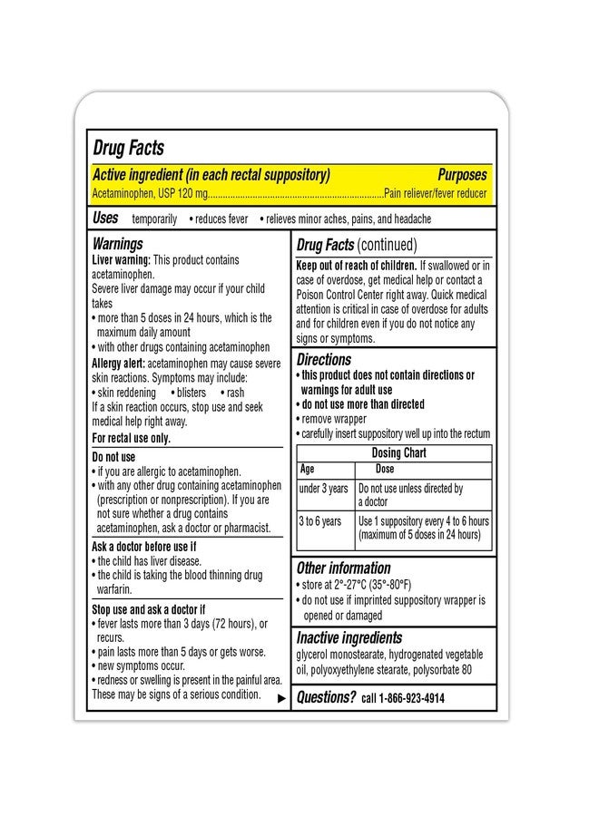 FeverAll Children's Acetaminophen Suppositories, 120 mg - 6 ea - Image 2