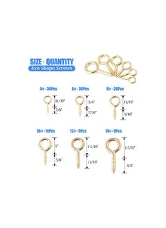Glarks Glarks 100-Pieces 6 Size Brass Plated Lag Eyebolts Screw-in Eye Shape Screw Hooks Hanging Hooks Assortment Set  - Image 2