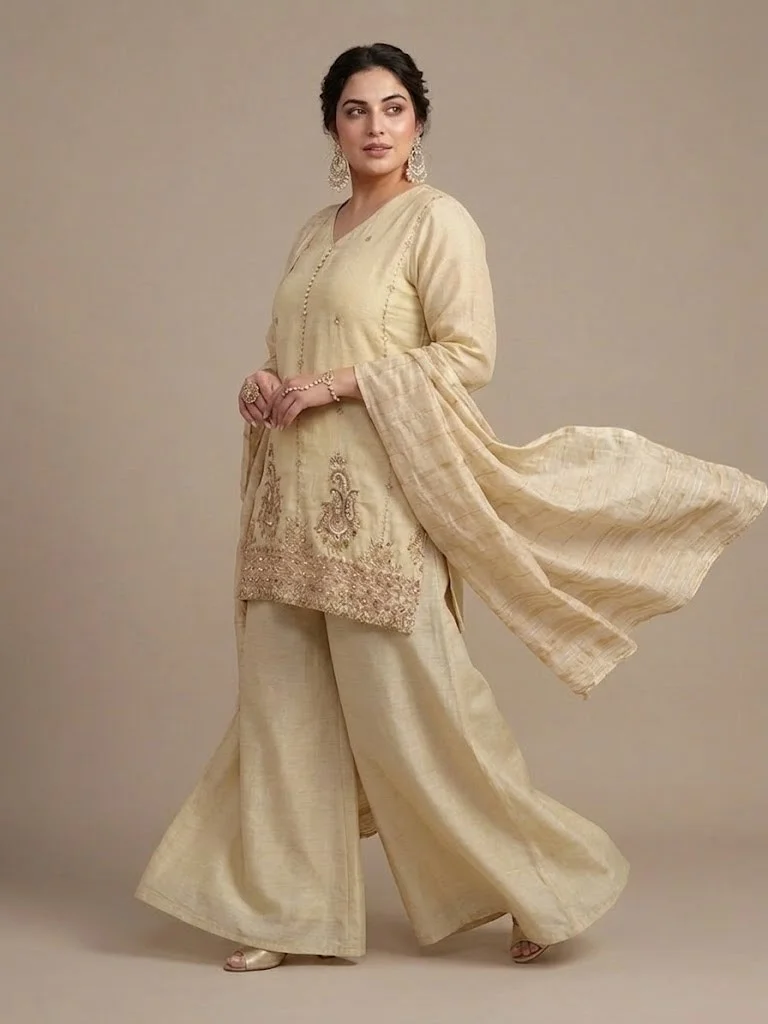 Viny  VINY Beige Embellished Suit Set – Plus Size Women's Indian Ethnic Wear for Women | Best Price UAE