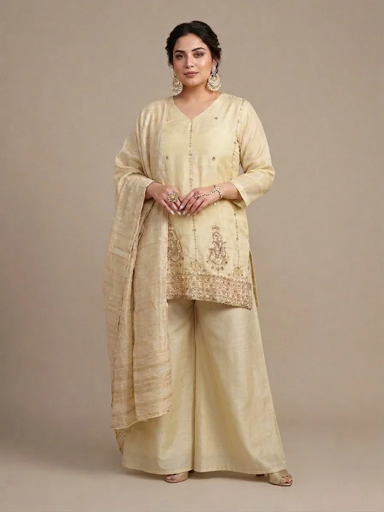 VINY Beige Embellished Suit Set – Plus Size Women's Indian Ethnic Wear