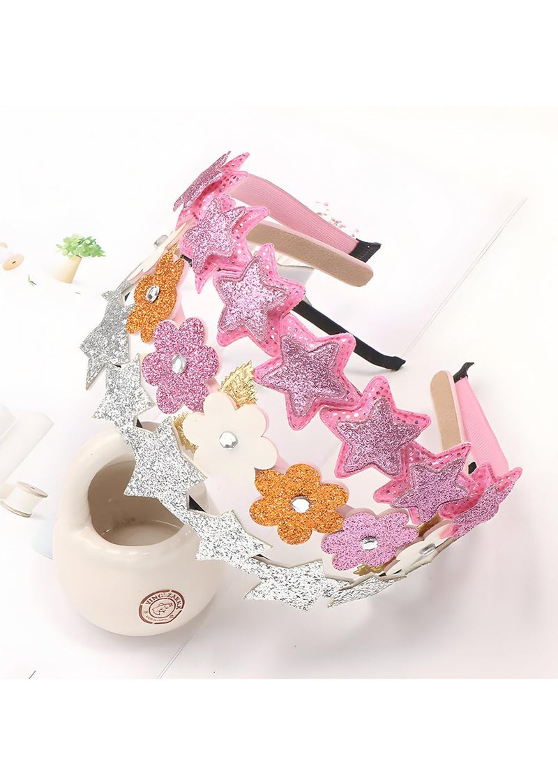 إسكدنيا Glitter Headbands for Girls, 3 Pack Silver Star Pink Headband Little Girls Hair Accessories, Cute Toddler Headband Sparkly Hair Bands for Kids, Children, Teens, Women - Image 4