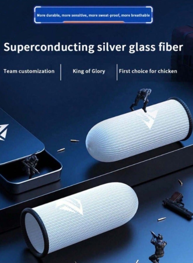 مجموعة 2 زوج (4 قطع) من أكمام الأصابع للعب على الهاتف، حساسية فائقة للشاشات اللمسية، تشغيل سلس، تمتص العرق وخالية من الرائحة، منفذة للهواء وبدون لحامات، مناسبة للعبة PUBG والعديد من الألعاب الأخرى، ألياف موصلة فائقة، حساسية عالية جدًا (فضي) - Image 2