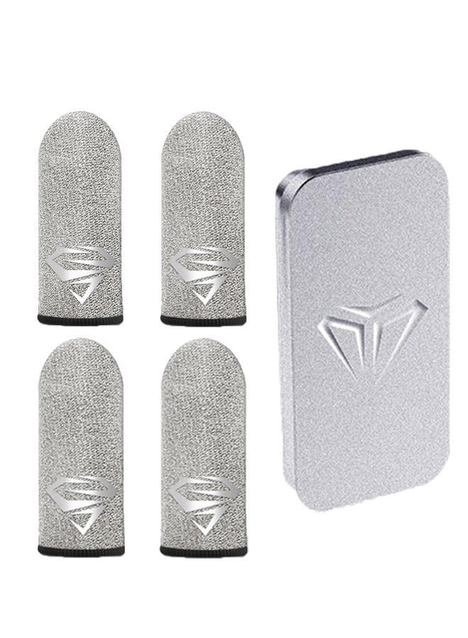 مجموعة 2 زوج (4 قطع) من أكمام الأصابع للعب على الهاتف، حساسية فائقة للشاشات اللمسية، تشغيل سلس، تمتص العرق وخالية من الرائحة، منفذة للهواء وبدون لحامات، مناسبة للعبة PUBG والعديد من الألعاب الأخرى، ألياف موصلة فائقة، حساسية عالية جدًا (فضي) - Image 1