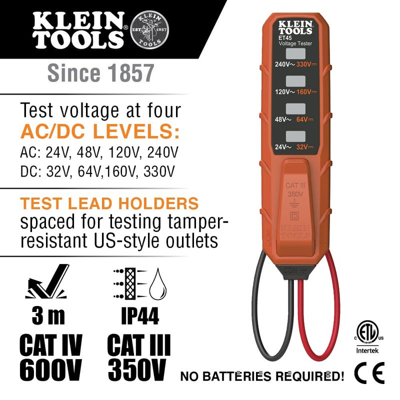 Klein Tools MM320KIT Digital Multimeter Electrical Test Kit, Non-Contact Voltage Tester, Receptacle Tester, Carrying Case and Batteries - Image 3