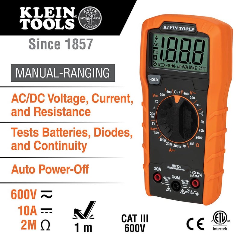 Klein Tools MM320KIT Digital Multimeter Electrical Test Kit, Non-Contact Voltage Tester, Receptacle Tester, Carrying Case and Batteries - Image 2