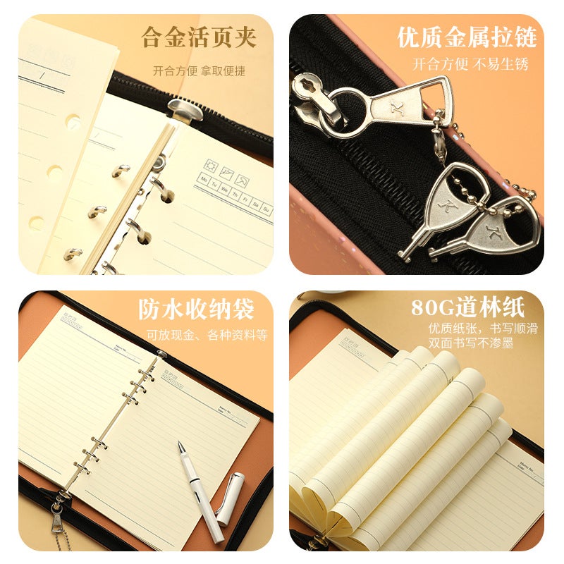 Loose-Leaf Zipper Bag Notepad A5 Multifunctional Business Manager Folder Office Bag Bill Data Po Storage - Image 5