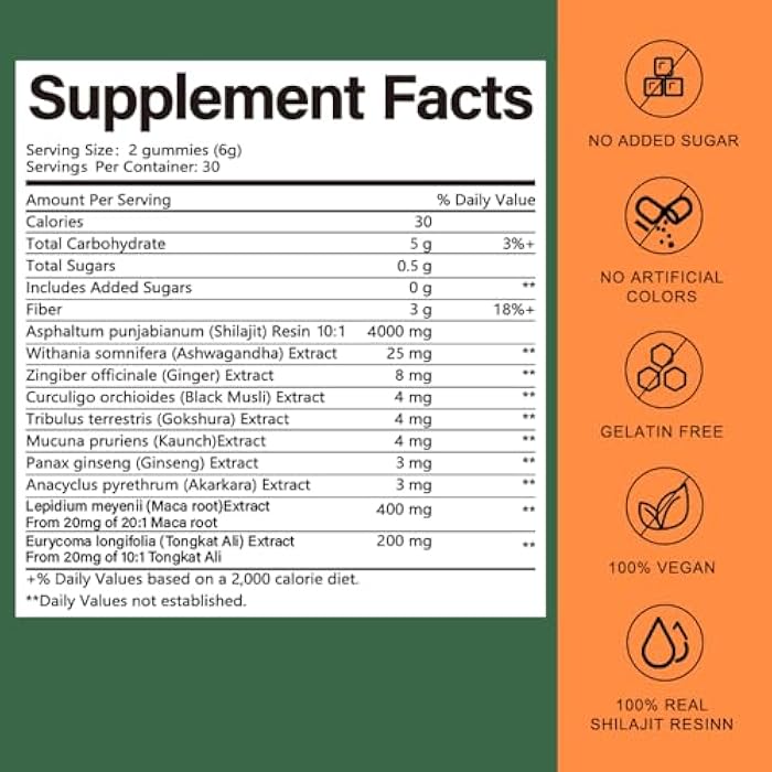 10-in-1 Alpha Gummies for Men – 4000 mg Himalayan Shilajit with Tongkat Ali & Maca – 75% Fulvic Acid, Sugar-Free Vegan Energy and Vitality Support, 85+ Trace Minerals, 60 Count - Image 2