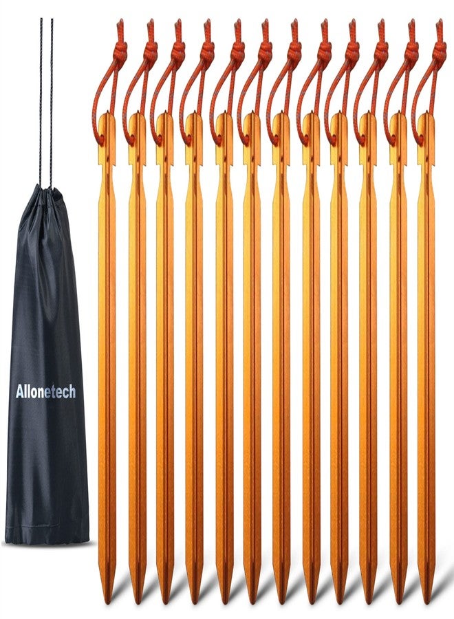 All one tech 12 Pack Tent Stakes, 7075 Ground Metal Camping Aluminum Tent Pegs, Lightweight Tent Stakes Heavy Duty Spikes Camping Accessories, Orange - Image 1