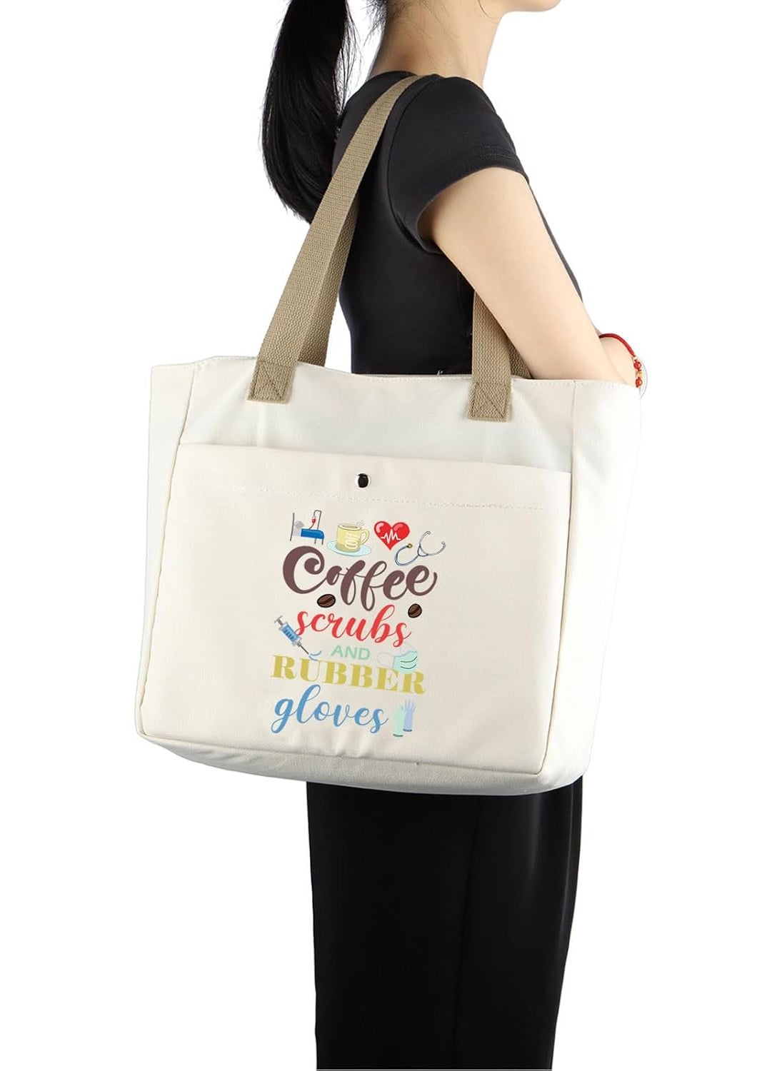 MBMSO MBMSO Nurse Life Tote Bag Nursing Gifts Coffee Scrubs and Rubber Gloves Beach Bag Nurse Work Tote Bag Nurse Appreciation Gift  - Image 4