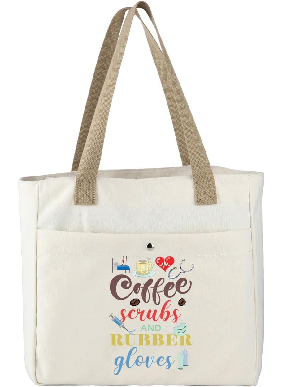 MBMSO MBMSO Nurse Life Tote Bag Nursing Gifts Coffee Scrubs and Rubber Gloves Beach Bag Nurse Work Tote Bag Nurse Appreciation Gift  - Image 1