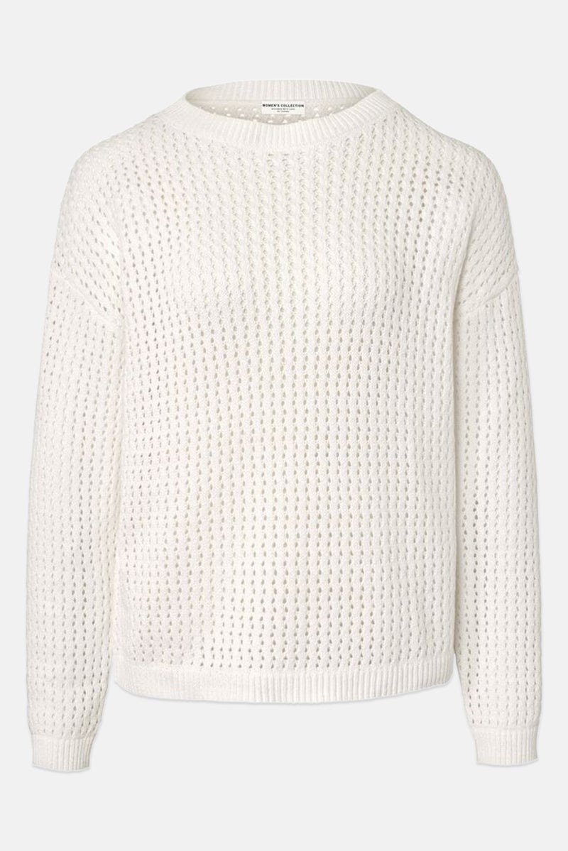 Tchibo Women Crew Neck Long Sleeve Crochet Sweater, White - Image 2