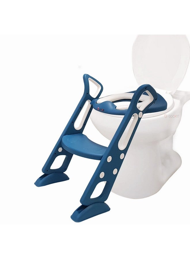 GOCART WITH G LOGO Adjustable Toilet Training Seat With Sturdy Non-Slip Wide Step And Soft Cushion For Baby (Lake Blue), Plastic - Image 1