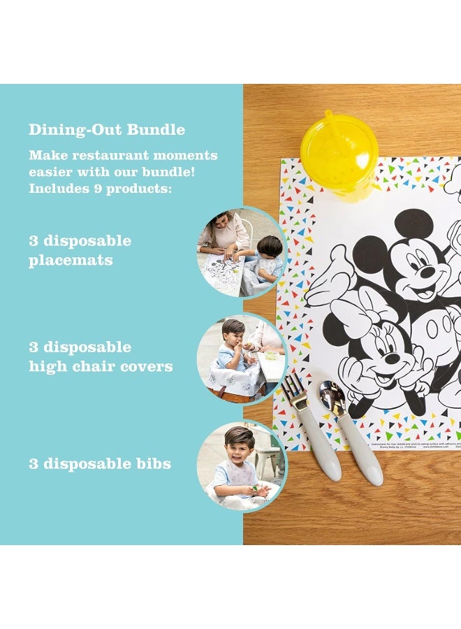 جي إل تشيلدريس Disney Baby Disposable Dining-Out Bundle - Includes Disposable Bib, Disposable Placemat and Disposable High Chair Cover - Travel Product for Baby, 3 PACK - Image 2