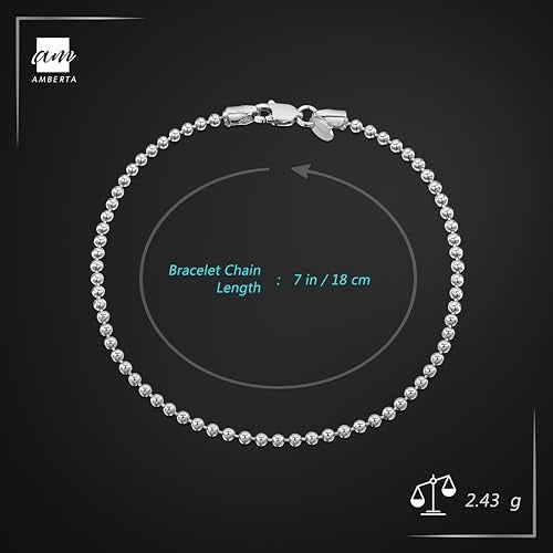 Amberta 925 Sterling Silver 2 mm Ball Chain Bracelet Length 7" inch / 18 cm (7) - Image 3