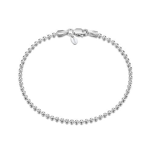 Amberta 925 Sterling Silver 2 mm Ball Chain Bracelet Length 7" inch / 18 cm (7) - Image 1