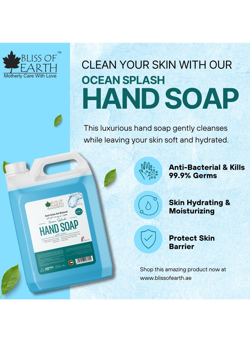BLISS OF EARTH Bliss of Earth Antibacterial Hand Wash Refill Refreshing Ocean Splash Hand Soap 5 Liter Non Drying Moisturizing Formula Aromatic Fragrance Perfect Hand Soap For Hotel Office Home and Public Spaces  - Image 2
