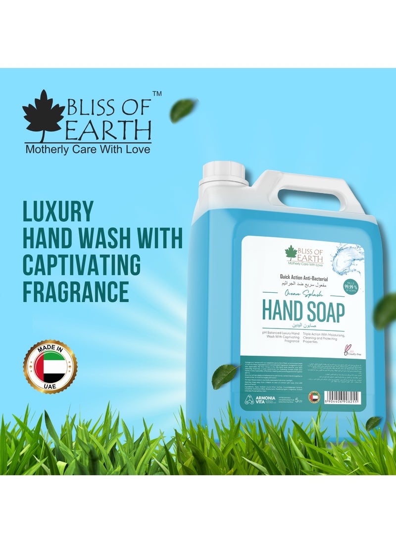BLISS OF EARTH Bliss of Earth Antibacterial Hand Wash Refill Refreshing Ocean Splash Hand Soap 5 Liter Non Drying Moisturizing Formula Aromatic Fragrance Perfect Hand Soap For Hotel Office Home and Public Spaces  - Image 3