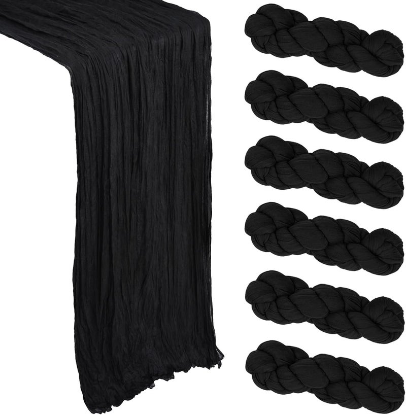 Heneger 6 Pack Black Table Runner Cheesecloth 10Ft Gauze Cheese Cloth Table Runner 35x120 Inch Boho Sheer Rustic Fabric for Party Decor Baby Shower Wedding Holiday Home Decorations - Image 1