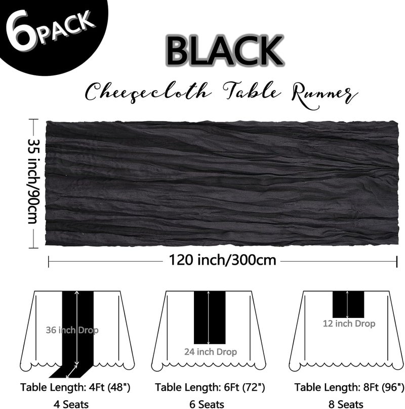 Heneger 6 Pack Black Table Runner Cheesecloth 10Ft Gauze Cheese Cloth Table Runner 35x120 Inch Boho Sheer Rustic Fabric for Party Decor Baby Shower Wedding Holiday Home Decorations - Image 2