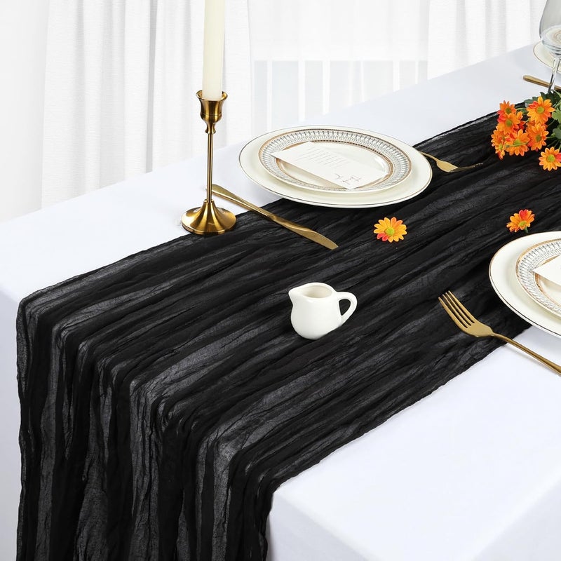 Heneger 6 Pack Black Table Runner Cheesecloth 10Ft Gauze Cheese Cloth Table Runner 35x120 Inch Boho Sheer Rustic Fabric for Party Decor Baby Shower Wedding Holiday Home Decorations - Image 4