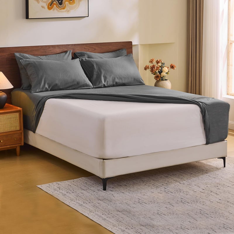 MEISHANG 100% French Pure Linen Sheets Queen Size - Extra Deep Pocket Sheet Set, Soft Durable Flax Linen, Anti-Tear Breathable & Oeko-Tex Certified 18-24 Deep Pocket,All Season(Dark Grey) - Image 1