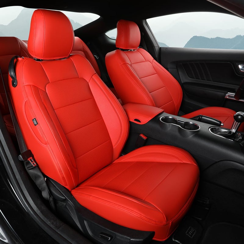 GIANT PANDA Customized Full Set Car Seat Covers Fit Ford Mustang Coupe Hardtop 2015 2016 2017 2018 2019 2020 2021 2022 2023 2024 2025 Red