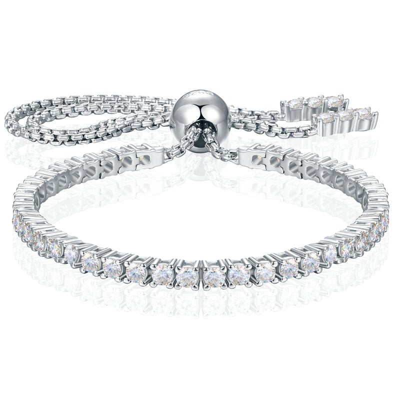 TUHE Moissanite Bracelet for Women 2MM 1.79Carats 18K White Gold Plated S925 Sterling Silver Adjustable Bracelets D Color VVS1 Round Lab Grown Moissanite Tennis Bracelet Classic Trendy Valentine's Day Gift - Image 1