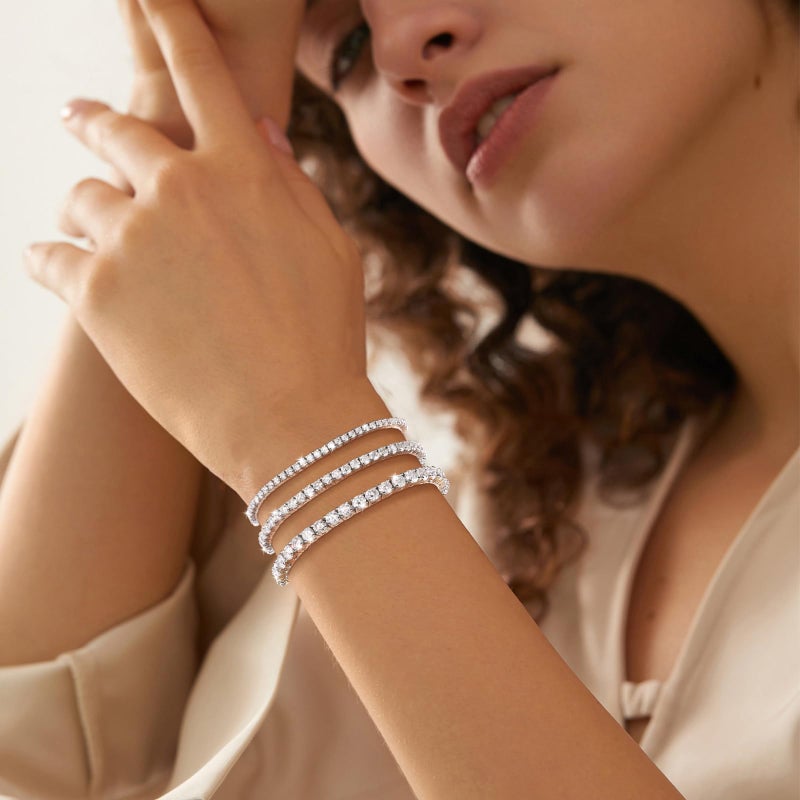 TUHE Moissanite Bracelet for Women 2MM 1.79Carats 18K White Gold Plated S925 Sterling Silver Adjustable Bracelets D Color VVS1 Round Lab Grown Moissanite Tennis Bracelet Classic Trendy Valentine's Day Gift - Image 4