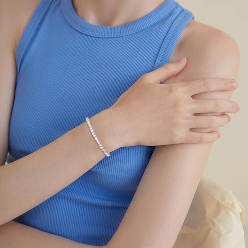 TUHE Moissanite Bracelet for Women 2MM 1.79Carats 18K White Gold Plated S925 Sterling Silver Adjustable Bracelets D Color VVS1 Round Lab Grown Moissanite Tennis Bracelet Classic Trendy Valentine's Day Gift - Image 3
