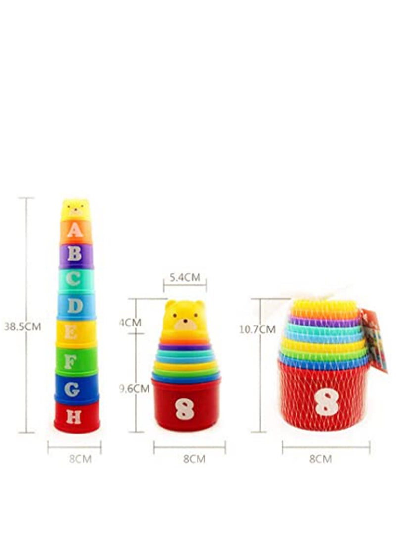 Excefore - Stacking Cups, 9 pieces with letters and numbers, Sound Folding Cup Toy Stacking Cups Game Toy for Baby Kids Childrens Educational Toy Bath toys - Image 1
