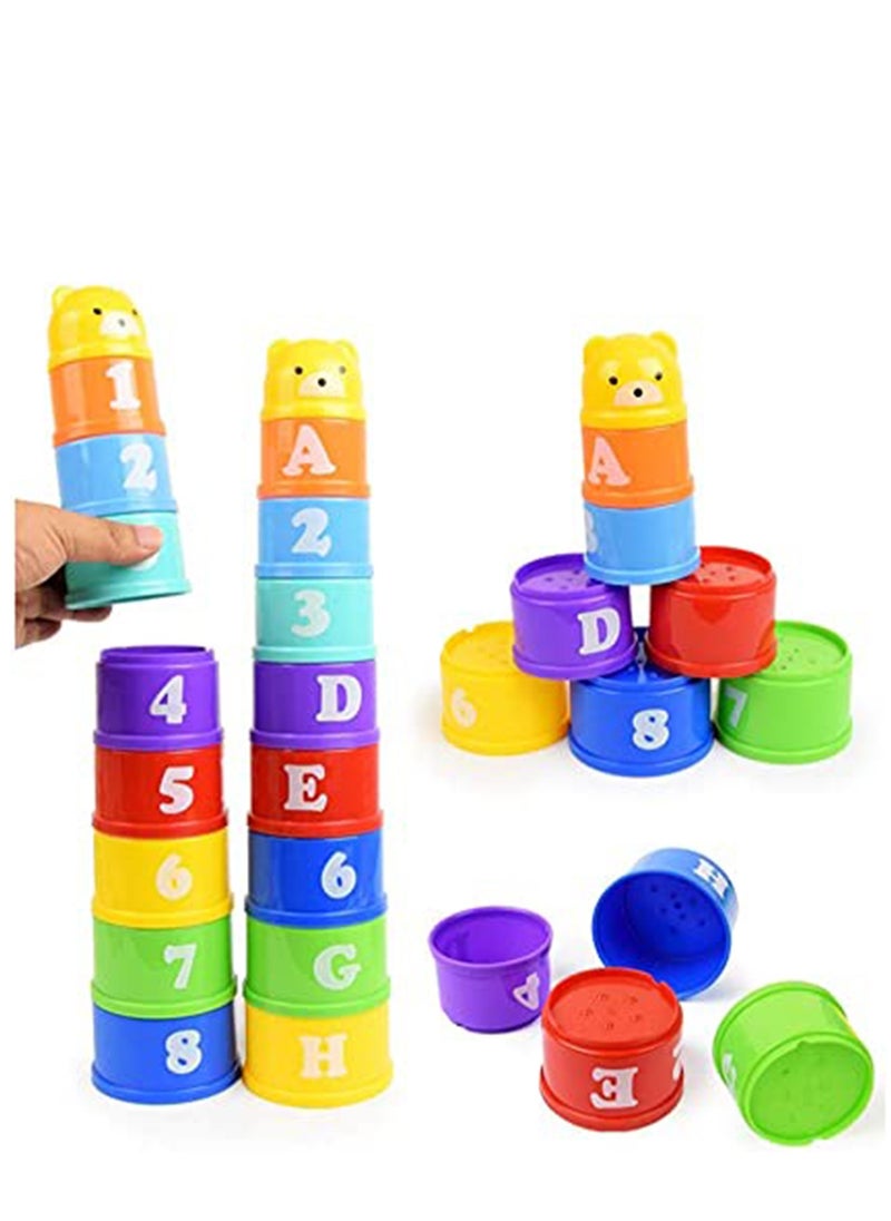 Excefore - Stacking Cups, 9 pieces with letters and numbers, Sound Folding Cup Toy Stacking Cups Game Toy for Baby Kids Childrens Educational Toy Bath toys - Image 1